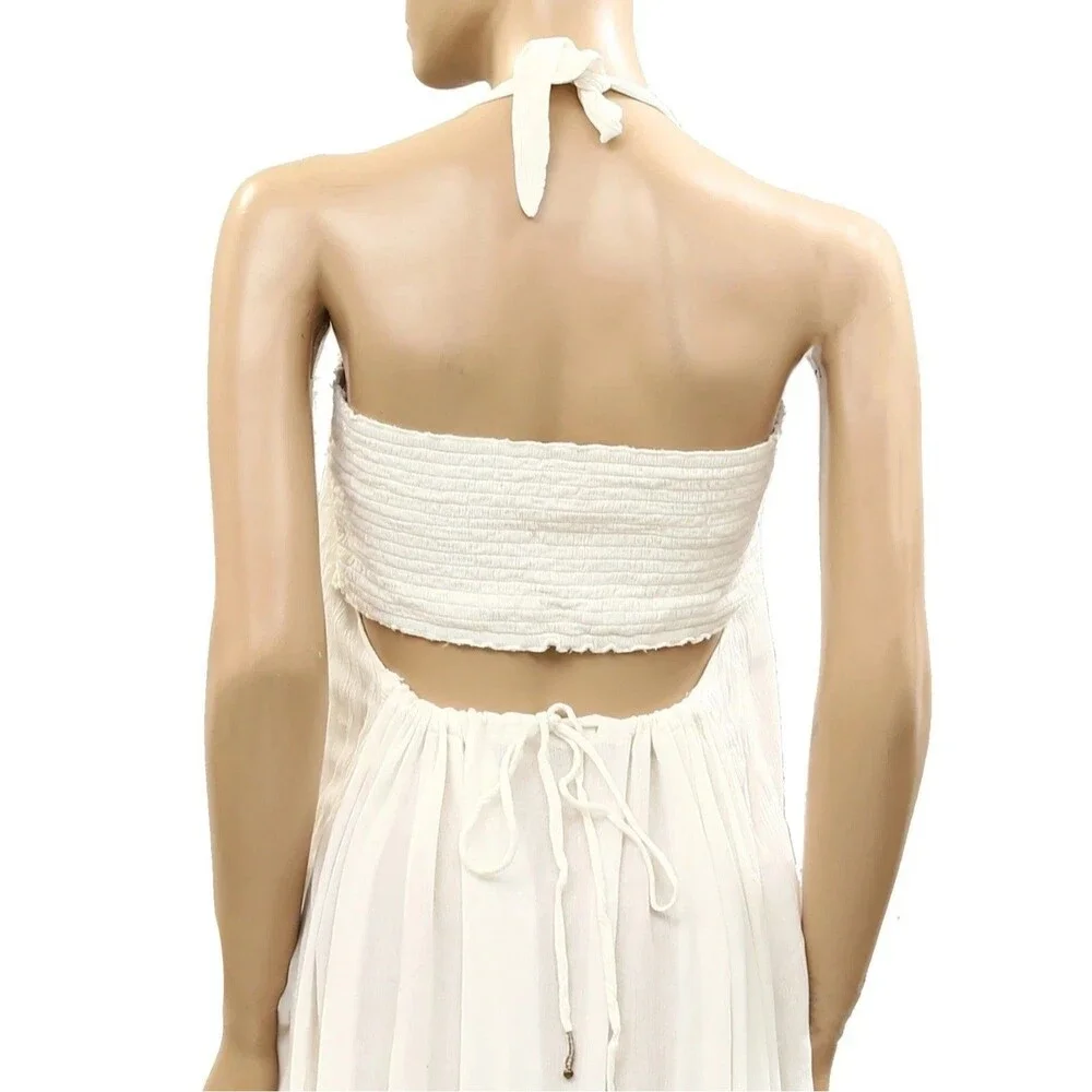 Free People Free-Est Kauri Maxi Dress Gauzey Smocked Halter Tiered Lace M 288428